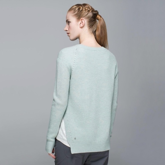 Lululemon Seva Sweater Merino Wool Pointelle Knit High Low Pullover Minty Grey 4 - Picture 2 of 14